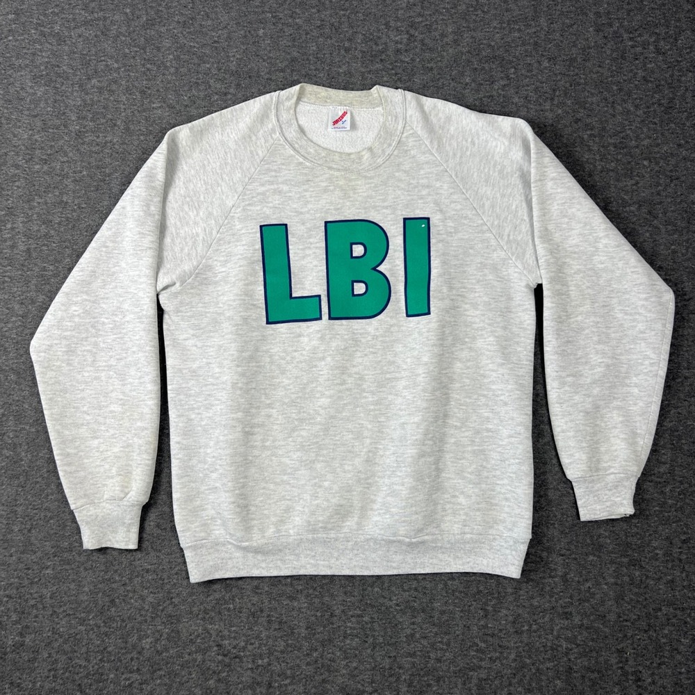 Vintage LBI Long Beach Island Sweatshirt Mens Large Grey Vacation Made in USA - Picture 1 of 9